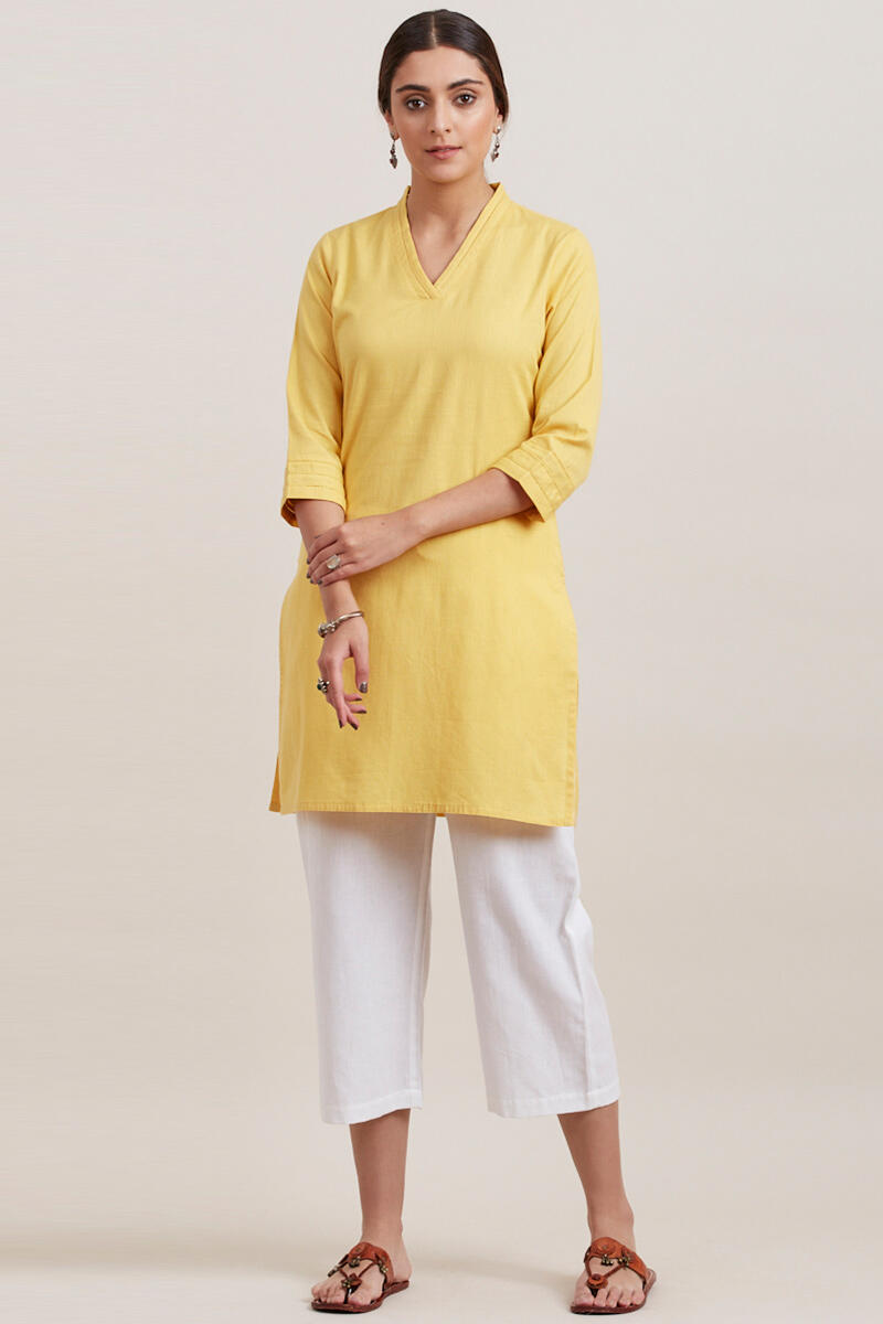 Yellow Handcrafted Short Cotton Kurta