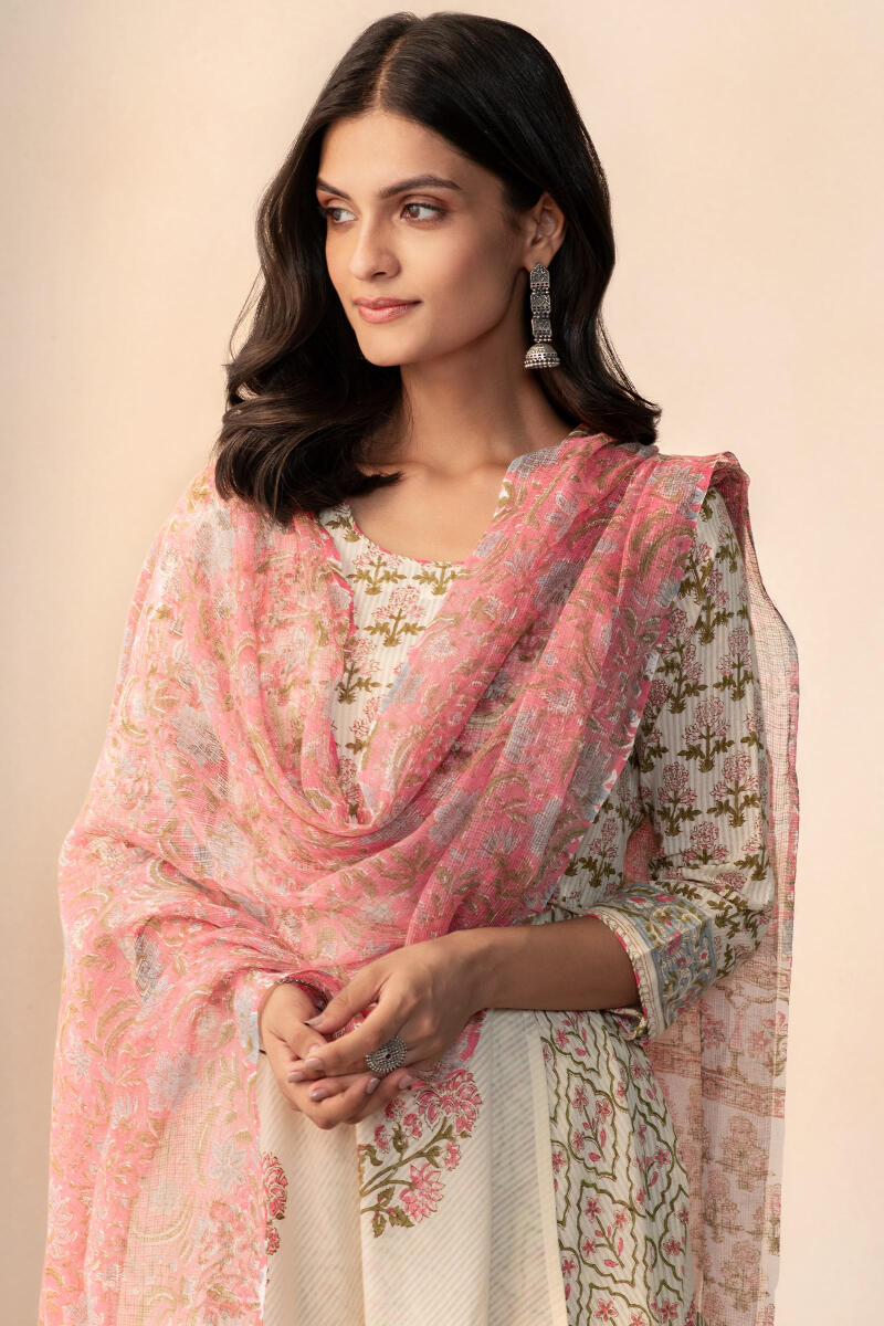 Buy Pink Hand Block Printed Kota Dupatta for Women | FGD22-152 | Farida ...