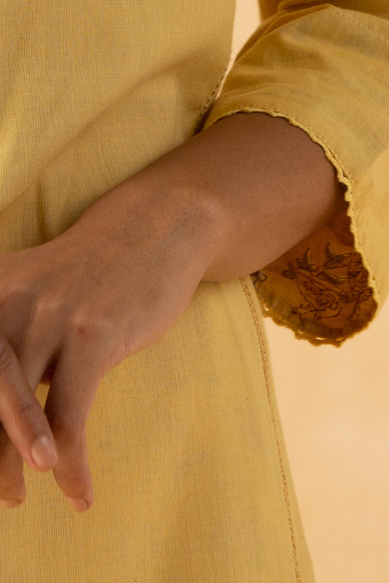 Yellow Handcrafted A-Line Cotton Kurta