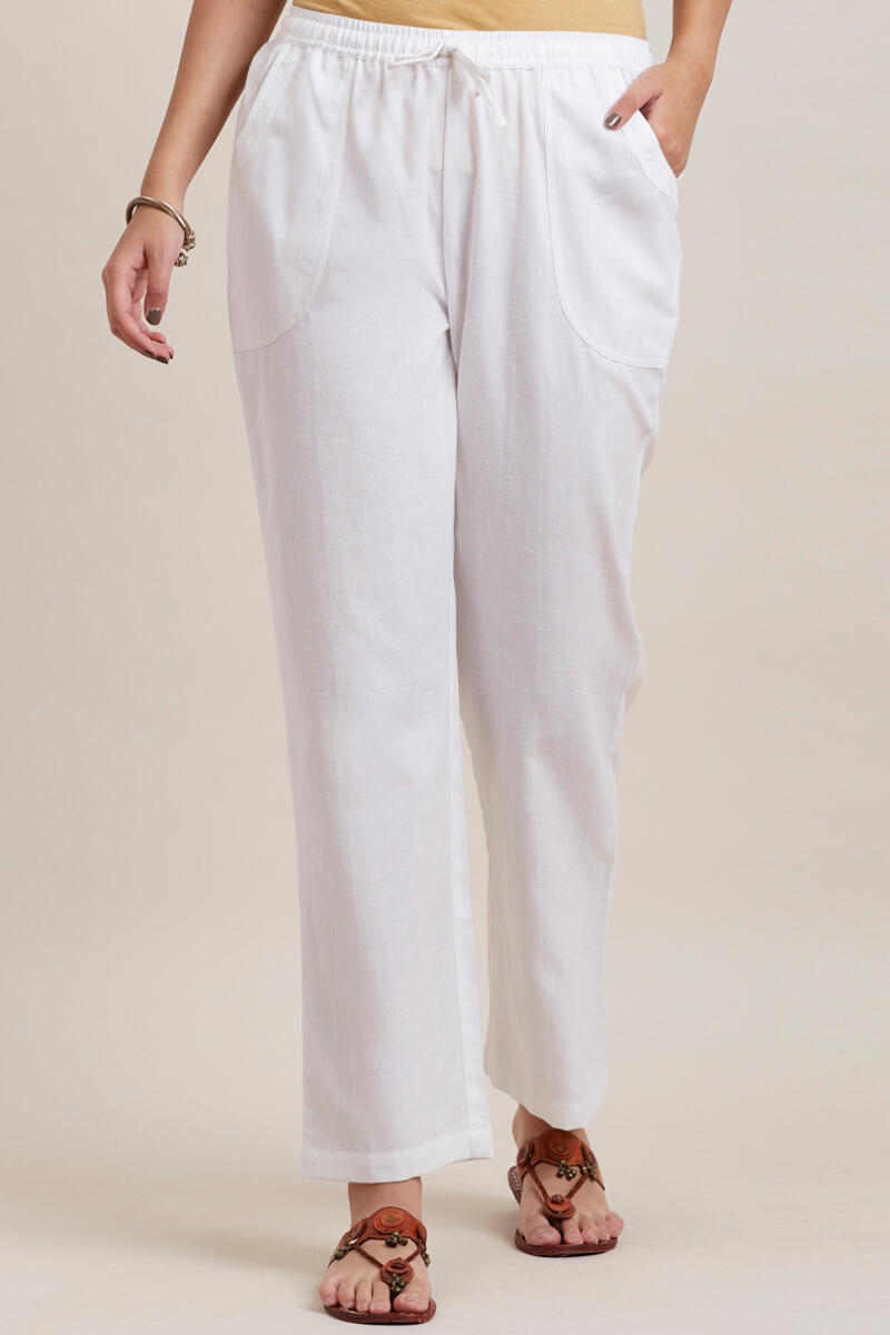 White Handcrafted Cotton Pants
