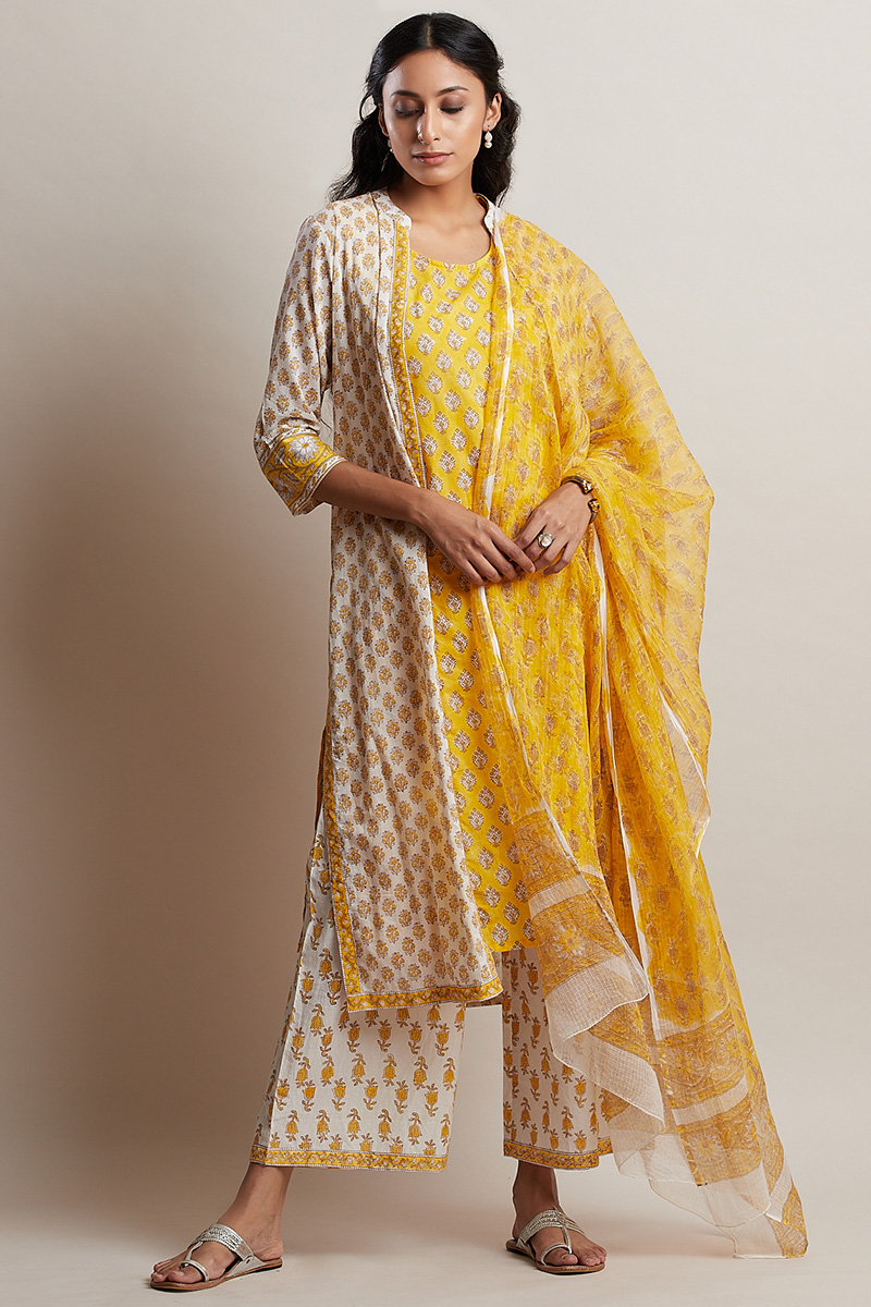 Buy Nafees Maya Kurta | Yellow Kurtas for Women