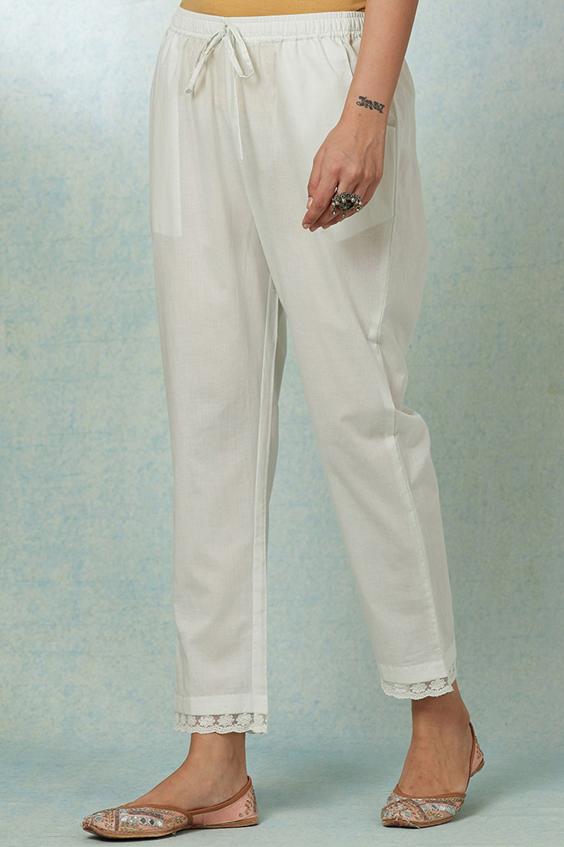 Buy White Handcrafted Cotton Narrow Pants | White Narrow Pants for ...
