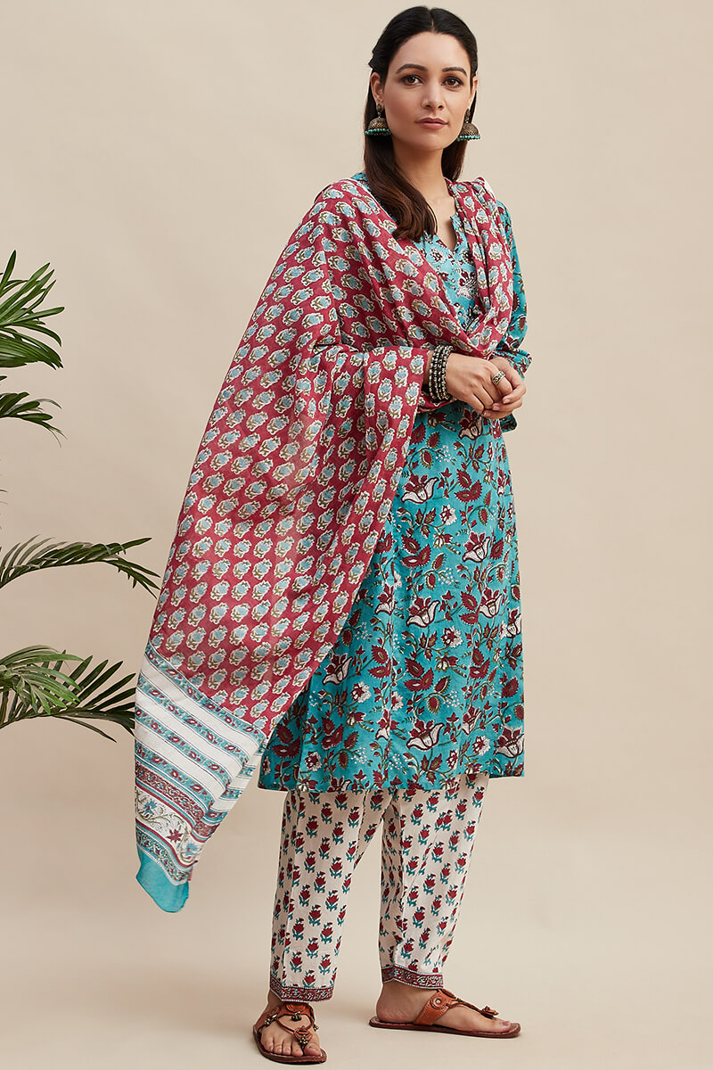 Buy White Block Printed Cotton Salwar | White Salwar for Women | Farida ...