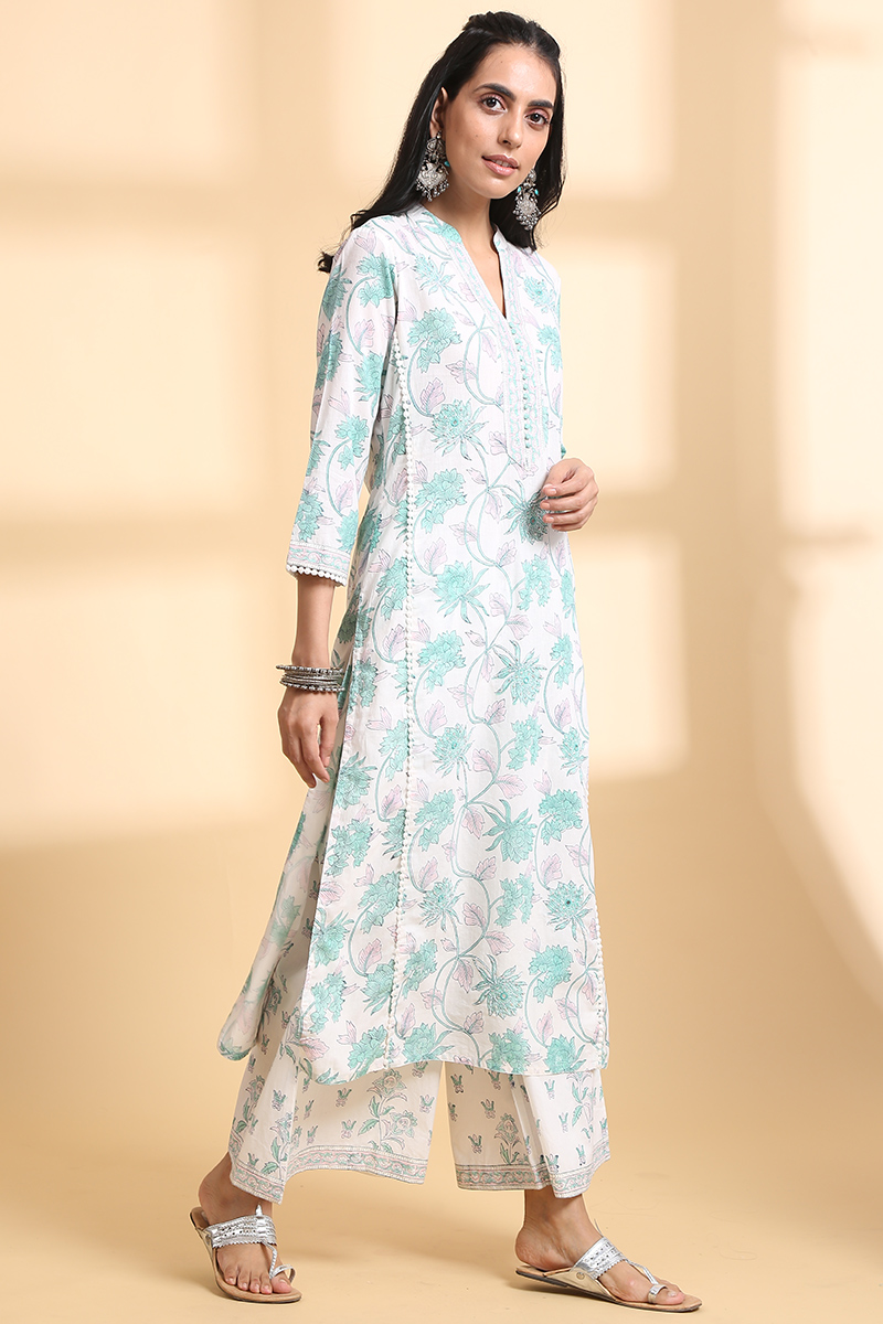 Buy White Block Printed Straight Cotton Kurta | White Kurta for Women ...