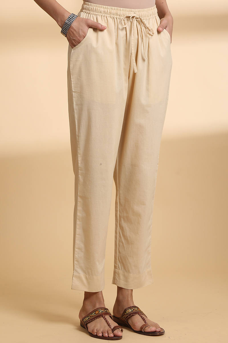 Buy Beige Handcrafted Narrow Cotton Pants | Beige Narrow Pants for ...