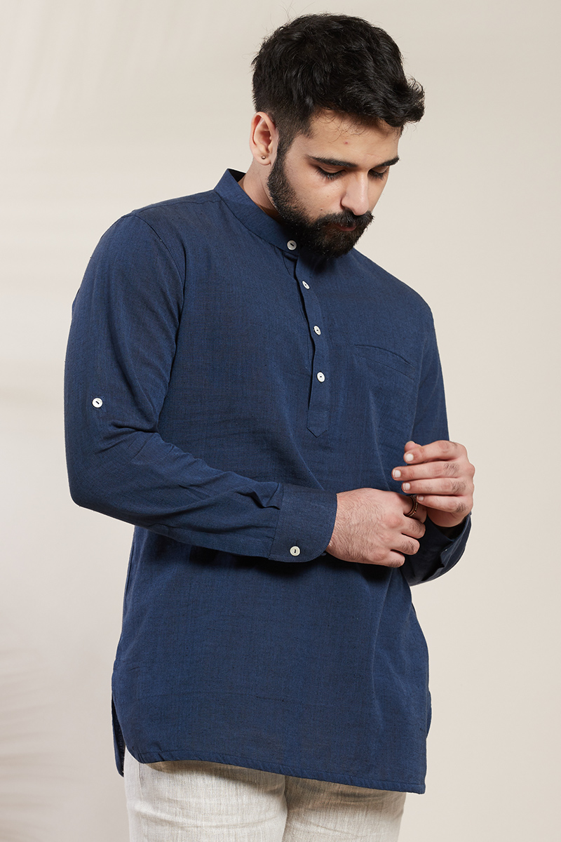 Buy Indigo Handcrafted Cotton Shirt for Men | FGMNS20-13 | Farida Gupta